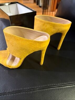 Yoki Yellow Suede Open-Toe Stiletto Mules